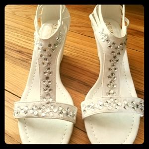 Never worn white sandals with small wedge